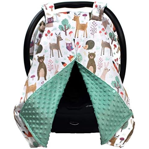 Dear Baby Gear Deluxe Car Seat Canopy - Infant Car Seat Cover - Baby Car Seat Covers - Carseat Canopy for Infant Car Seats - Car Seat Cover (Forest Woodland Animals/Mint Green Dot 40"x30") Cover