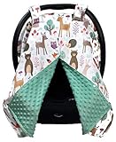 Dear Baby Gear Deluxe Car Seat Canopy - Infant Car Seat Cover - Baby Car Seat Covers - Carseat Canopy for Infant Car Seats - Car Seat Cover (Forest Woodland Animals/Mint Green Minky Dot 40'x30')