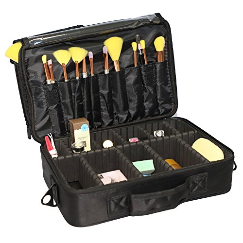 Professional High-capacity Multilayer Cosmetic Bags Travel Makeup Bag Travel Totes with Shoulder Strap (Small) Black