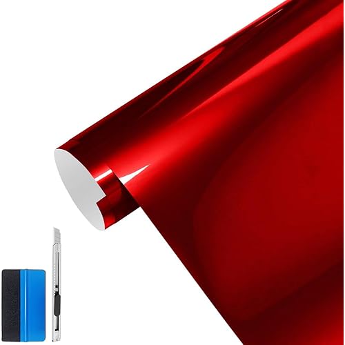 LZLRUN Premium Glossy Liquid Metal Red Vinyl Wrap Sticker for Car DIY Self Adhesive Decal Super Gloss Blood Red Wrap Film (Fresh Red, 1ft x 5ft)