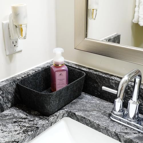 Image of Welaxy Felt deep Storage Bins lidded Drawer Organizer Caddy for junk stuff stationery makeup jewelry closet bathroom minimalist lifestyle (Charcoal Bin, S)