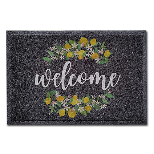 Door Mat Indoor Outdoor Rug Welcome Lemon Non-Slip Rubber Backing Low Profile Waterproof Mat for Front Door Housewarming Farmhouses Patio Porch Entryway High Traffic Area