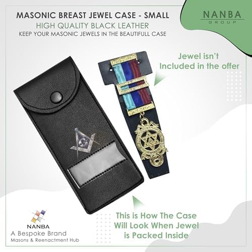 Masonic Regalia Pocket Jewel Holder Case  Leather Carry Wallet with Soft Lining for Freemason Lodge Jewels, Pins & Badges - Square Compass G Gold & Blue Printed