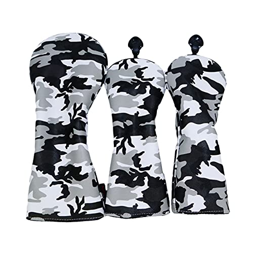 Milageto 3 PCS Waterproof Camouflage Golf Club Head Covers for Wood and Driver Headcover Black Camo Pattern with Number Tag - 3PCS No 1 3 5