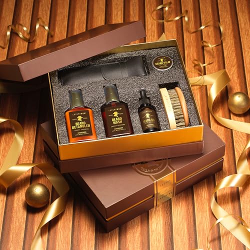 Beard Care Kit for Men, Fathers Gifts for Dad Sandalwood Mens Grooming Kit with Straight Edge Razor, Beard Oil, Balm, Wash, Detangler, Brush, 11pc Birthday Gift for Him, Boyfriend, Gifts for Men - Image 3