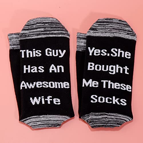 LEVLO Novelty Birthday Gift This Guy Has An Awesome Wife he Bought Me These Socks Cotton Socks Gifts for Him3