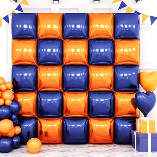 Image of Navy Blue and Orange Double Sided Square Foil Balloons Wall,19 Inches Chrome Foil Balloons Tunnel Arch Kit for Bachelorette, Anniversary, New Year,2026 Graduation,Birthday Party Decorations