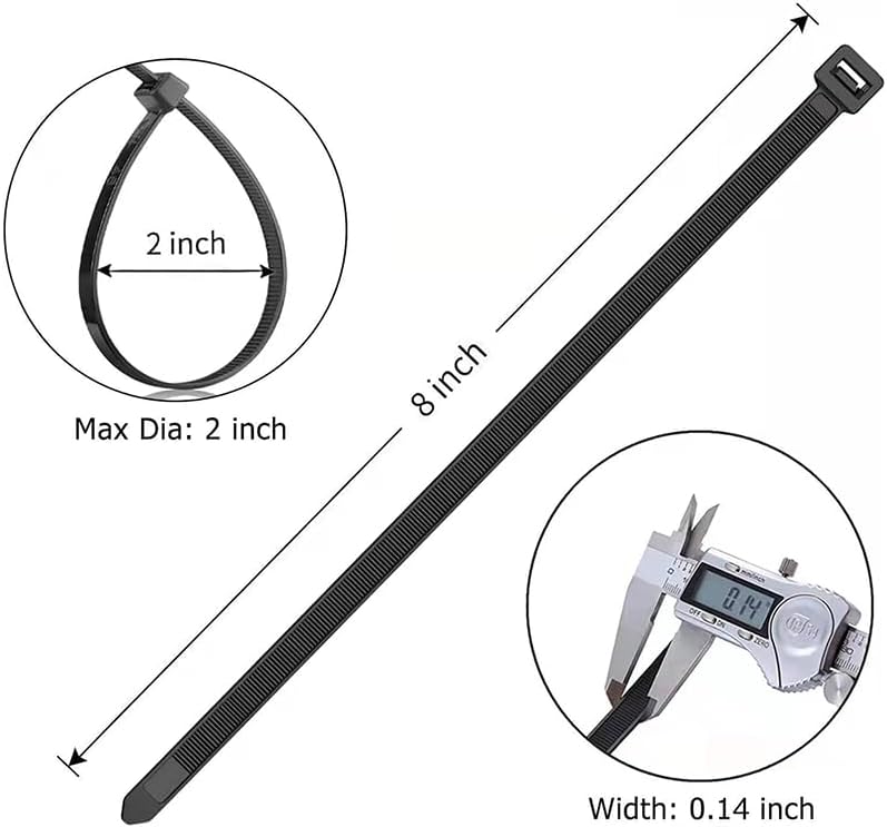 Zip Ties, Multi-Purpose Zip Ties 8 inch (100 Pack) Self-Locking Cable Management Cable Ties, Wire Ties for Home, Office, Garden, Indoor, Outdoor - Black