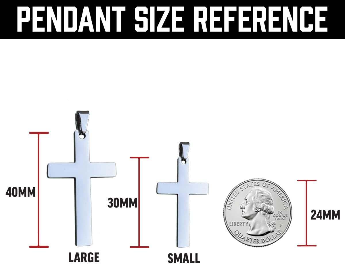 Elite Athletic Gear Cross Pendant with Chain Necklace - Stainless Steel - 30MM or 40MM Cross