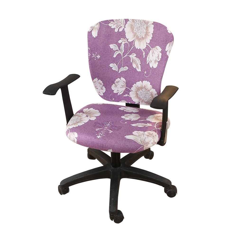 Highdi Funda para Silla de Oficina 2 Piezas,Desunido Extraíble Funda para Silla Giratoria Cubierta de Sillas,Elastica Fundas Sillas de Ordenador Protectora de Sillas para Gaming (Girasol Morado)