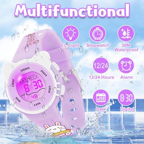 Image of Juboos Kid's Digital Watch for Boys and Girls, Waterproof LCD Digital Sports Kids Watch with 7 Color LED Lights, Stopwatch, Alarm