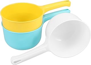 3 Stück Wasserschöpfkellen aus Kunststoff Mehrzweck Schöpfkelle für Küche Bad Praktische Haushaltswasserschöpfer in Weiß Gelb Blau