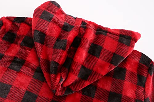 Image of Kids Hooded Bathrobe Girls Soft Plush Hooded Flannel Pajamas Sleepwear Boys Spa Robe