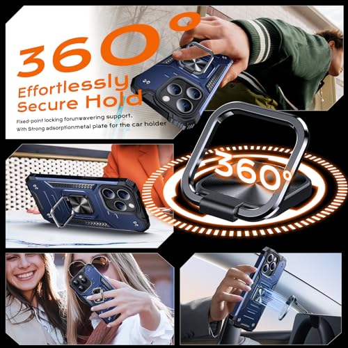 Image of Anqrp Heavy Duty Case for iPhone 13 Pro Case with Enhanced Ring Holder Grip Stand, Military Grade Shockproof Rugged Drop Protective Silicone Hard Slim iPhone 13 Pro Phone Case Cover,Vivid Blue