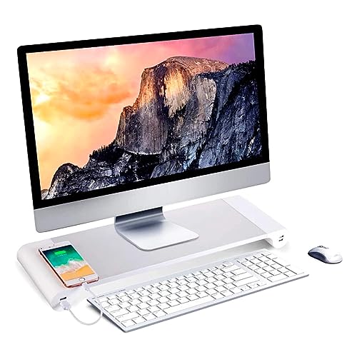 NK Soporte de Monitor Portátil - Elevador de Ordenador de Aluminio Antideslizante, 4 Puertos de Carga USB, 22W, Hasta 20', Peso 10kg, (Color Plateado)