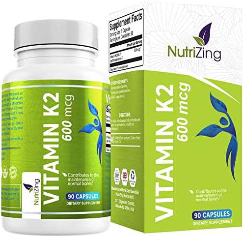 NutriZing K2 Vitamin Supplement MK-7-600mcg High Strength VIT K2-90 Vegan Capsules (3 Month Supply) - Supports Bone & Arterial Health*