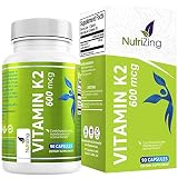 NutriZing K2 Vitamin Supplement MK-7-600mcg High Strength VIT K2-90 Vegan Capsules (3 Month Supply)