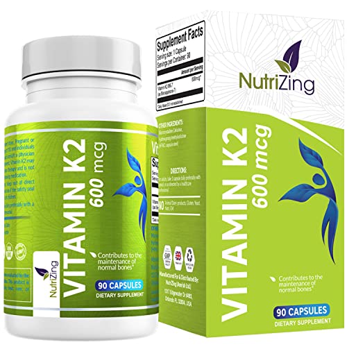 Nutrizing K2 Vitamin Supplement Mk-7-600Mcg High Strength Vit K2-90 Vegan Capsules (3 Month Supply) - Supports Bone & Arterial Health* #TOP26