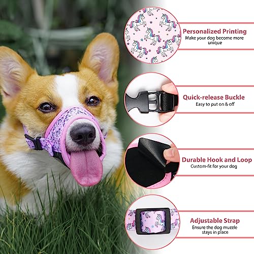 Image of LUCKYPAW Dog Muzzle Anti Biting Barking and Chewing with Comfortable Mesh Soft Fabric and Adjustable Strap, Suitable for Small, Medium and Large Dogs(Pink Unicone,S)