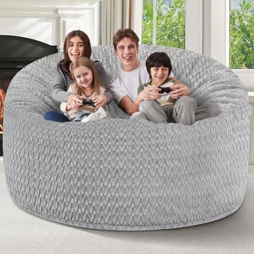 Image of 6FT Bean Bag Chair,Giant Bean Bag Chairs for Adults,Big Bean Bags with Memory Foam Filled, Large Beanbag Chairs with Chevron Plush Cover-Light Grey