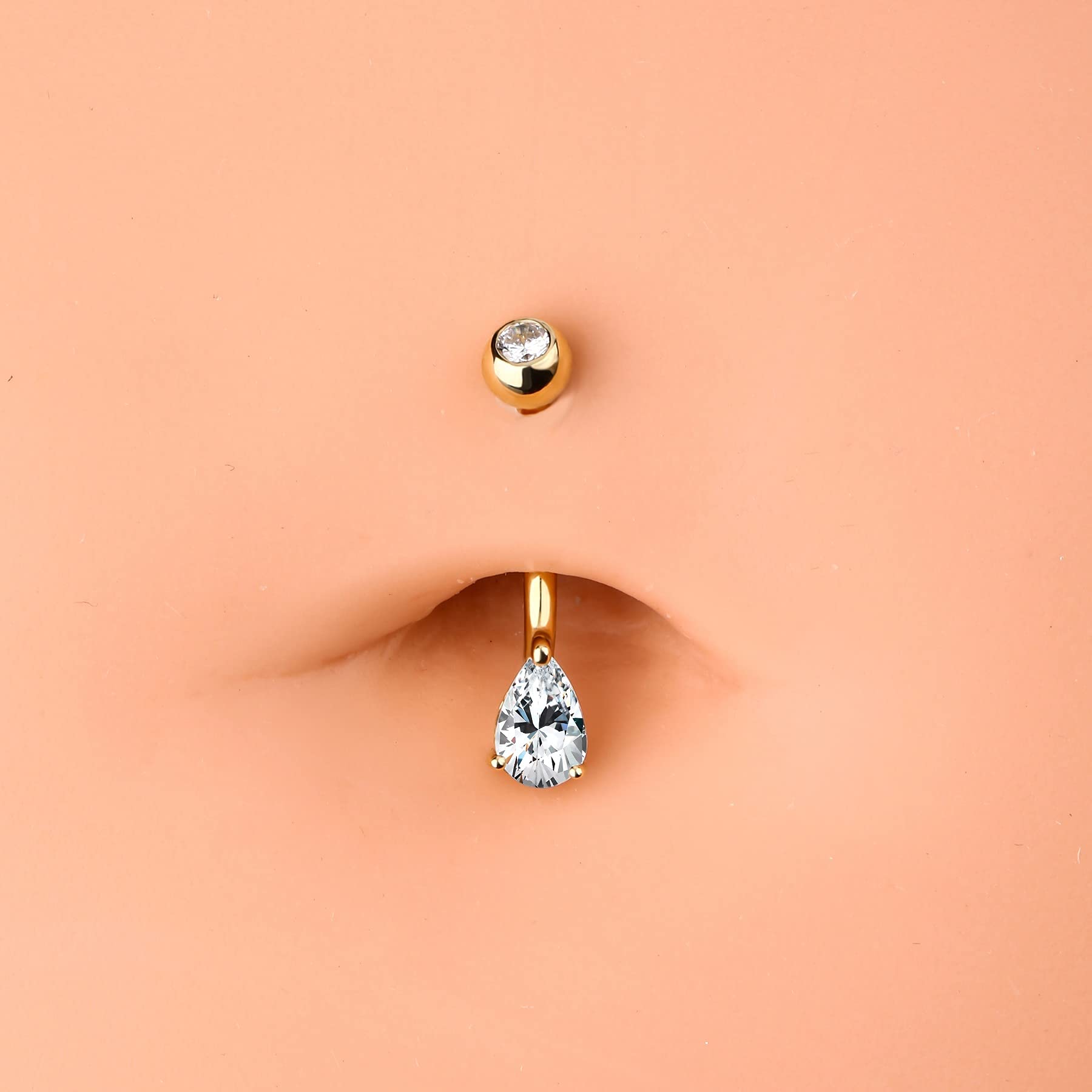 OUFER Body Piercing 9K Carats Or Piercing Nombril avec Zircone Cubique en Forme de Boule Anneau Nombril Piercing Ventre Barbell Bijoux de Piercing Corps Femme 14G 10mm