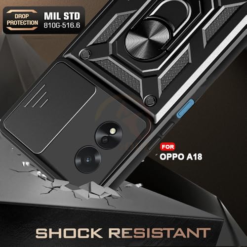 Image of Armor Bumper Back Cover Case for Oppo A18 / A38 Rotating Camera Cover, Ring Holder & Kickstand | Heavy Duty & 360 Degree Protection Oppo A18 / A38 Back Cover (Black)