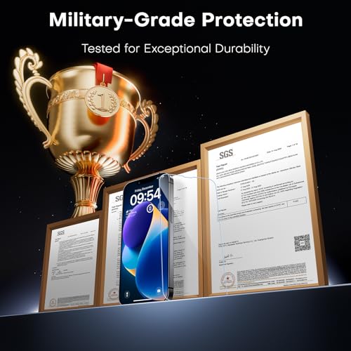 Image of TAURI 3 Pack for iPhone 14 Screen Protector 6.1 inch with Auto-Installation Tool, Tempered Glass, Scratch-Resistant, [Military Grade Protection] Film