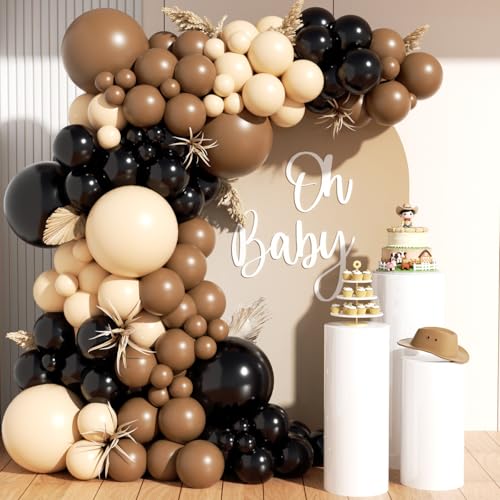 PTGOLUO Black Brown Nude Balloon Garland Arch Kit 201Pcs Different Size Brown Balloon Garland for Rodeo Wild West Country Birthday Baby Shower Farm Fiesta Gender Reveal Party Western Theme Party Decor