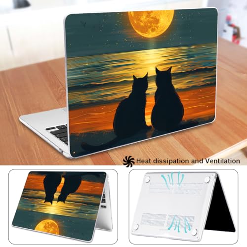 LCMOCICO for 2026 MacBook Air 13 Inch Case M5 A3449 M4 A3240 A3113 M3 A2681 M2 2026 2025 2024 2023 2022 Release, Pattern Plastic Hard Shell Case Cover for MacBook Air 13.6inch M5, Cat Watching Moon by LCMOCICO - Used condition - Image 7