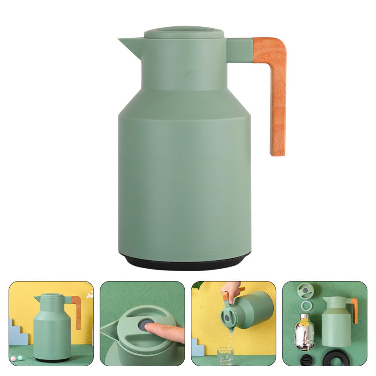 Luxshiny Botella Térmica de Agua Aislamiento de 1l, Mango de Madera y Vidrio, Capacidad Grande, Diseño Simple y Fácil de Usar para Conservar el Calor en Casa