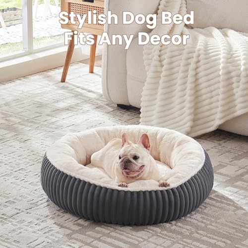 Image of 30 inches Donut Dog Bed for Medium Dogs,Calming Round Pet Bed with Removable Cover,Washable Milk Plush Faux Fur, Fits Pets up to 30 lbs(Charcoal,Medium)