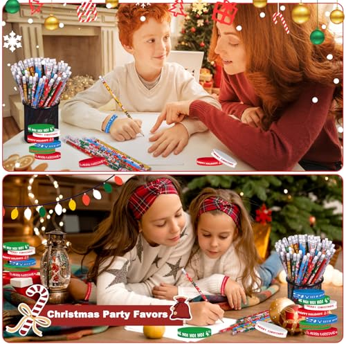 Set de 48 lápices navideños con pulseras de silicona miniatura 3