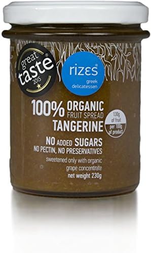 Rizes Greek Delicatessen Organic 100% Fruit Spread Tangerine | Greek Marmalade Alternative with Real Fruit & No Added Sugar | Pack of 2 x 230g (460g Total)