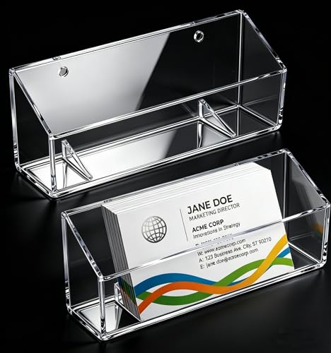 Fampery 3 Pack Acrylic Business Card Holders - Wall Mount & Desktop Name Card Display Stand - Office Calling Cards Organizer Holds 40-60 Cards, Modern Desk Decor for Reception, Counter & Waiting Area