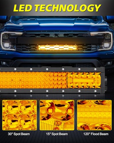 Image of 18 Inch Amber LED Light Bar 134W Quad Row Off Road Light for Truck | Spot Flood Combo Beam, Quad Row 134pcs High-intensity LED Chips
