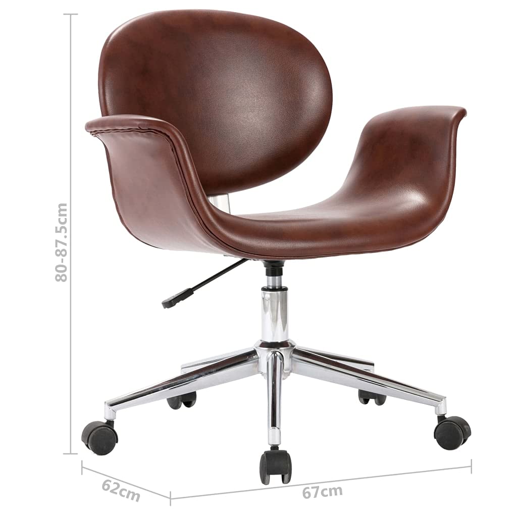 Silla de comedor giratoria de piel sintética, color marrón, giratoria 360°, mecanismo de elevación de gas, asiento y respaldo ergonómicos, acolchado grueso