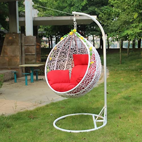 Image of Zenheaven Single Seater Swing Chair with Stand & Cushion Outdoor Indoor Balcony Garden Patio,Powder Coated Frame,UV Protected Wicker,Premium Cushion AD-23