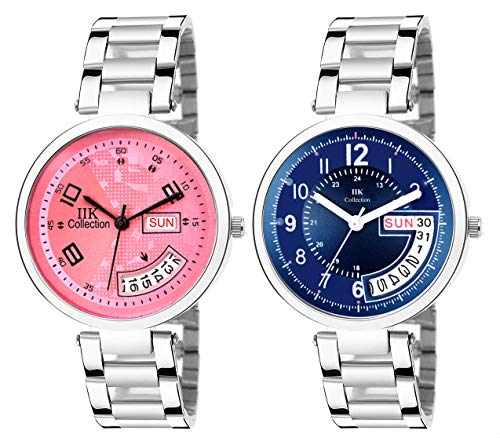 Image of IIK COLLECTION Round Dial Stainless Steel Bracelet Chain Analogue Day & Date Functioning Watch For Women And Girls, Dial Color-Assorted