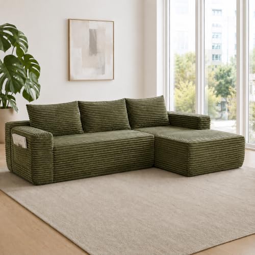 Image of 96 inch Boneless Couch, Modular L-Shaped Cloud Sectional Sofa, Green