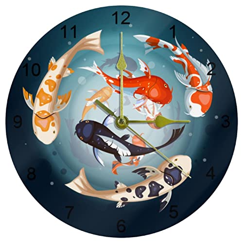 Horloge murale sans tic-tac lisible décoration carpes koï