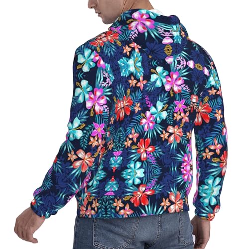 Sweat à capuche bleu floral pour homme | Pull doux et léger décontracté