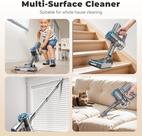Cordless Stick Vacuum Cleaner with Self-Standing, 8-in-1 Vacuum Cleaners for Home, Lightweight Powerful Vacuum with LED Screen, Rechargeable Vacuum for Carpet, Pet Hair, Hardwood Floors (Pewter) by Vazone - Image 7
