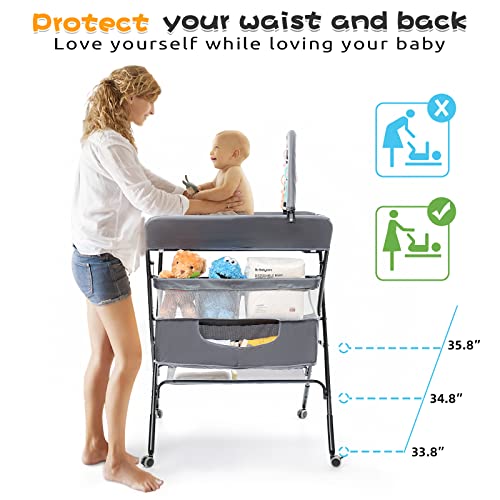Ksitex Portable Changing Table For Baby Folding Baby Changing Station Diaper Changing Table Organizer With Large Storage Adjustable Height #TOP1
