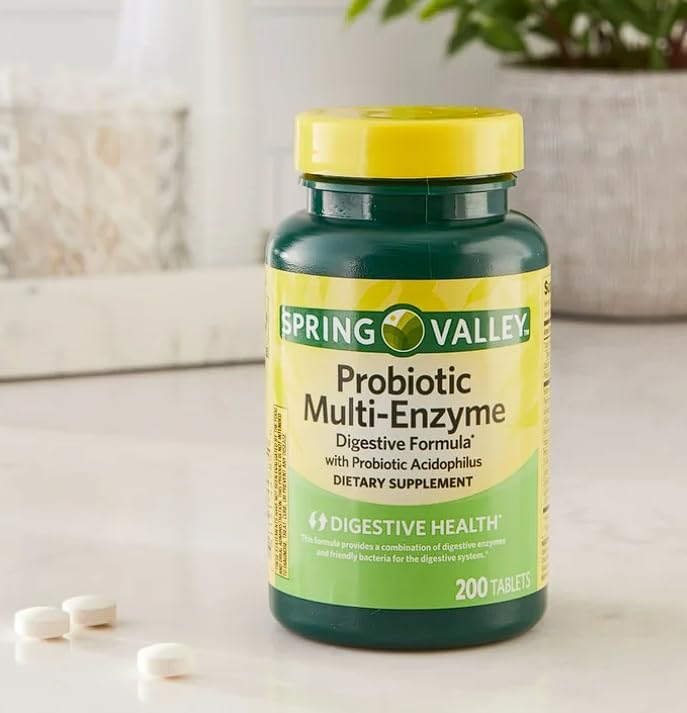 Miniatura 5 de Spring Valley - Tabletas probióticas de fórmula digestiva multienzimática, 200 unidades + adhesivo de seguimiento de suplementos diarios