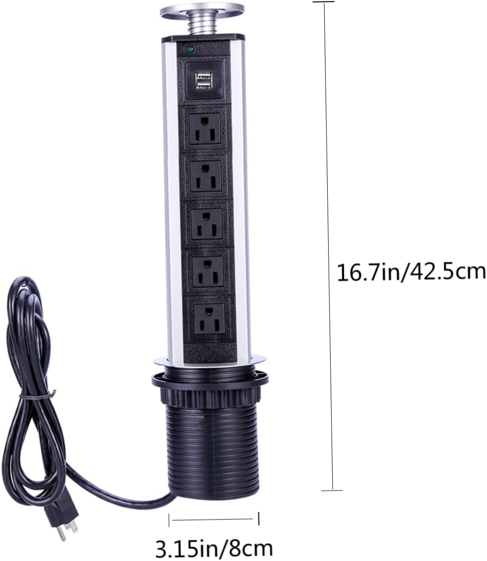DOITOOL Pull Up Power Outlet USB Ports Tabletop Electrical Socket for Kitchen Countertop 5 US Plugs for Home Office Compact Design Easy Access