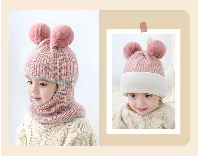 Kids Hood Scarf Children Knit Hat Winter Thick Earflap Caps for Boys and Girls2