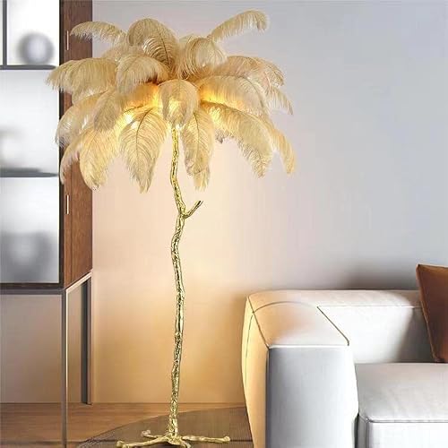 Cephok Nordic Simple Ostrich Feather Golden Floor Lamp Romantic Study Bedroom Bedside Reading Floor Lamp Ostrich Golden Feather Floor Lamp (36 Feathers, Grey) #TOP1
