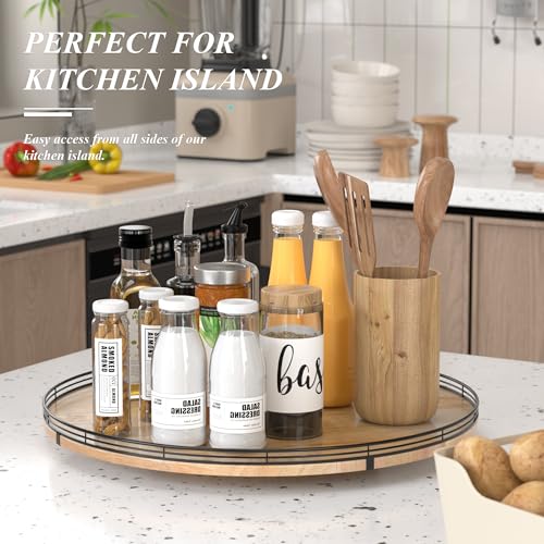 Image of 24 inch Lazy Susan Oak Wood Turntable Organizer for Cabinet, Farmhouse Round Wooden Large Lazy Susan Organization and Storage for Dining Table, Pantry, Kitchen, Countertop, Cupboard, Home Decor