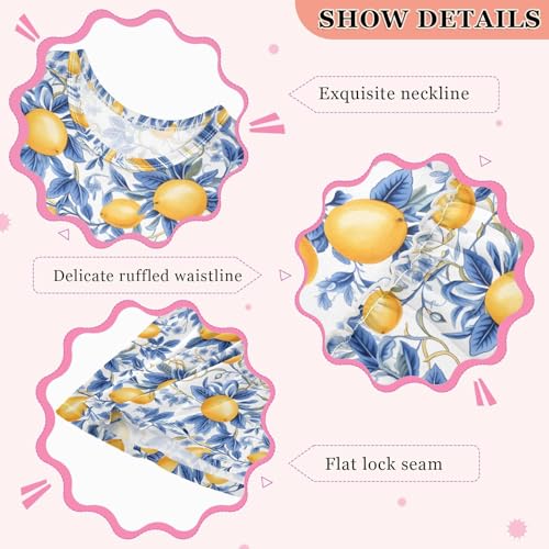 ALAZA Lemon Blue Leaves Girls Toddler Casual Dress for Summer Sleeveless Dresses Sundress 2-8 Years3