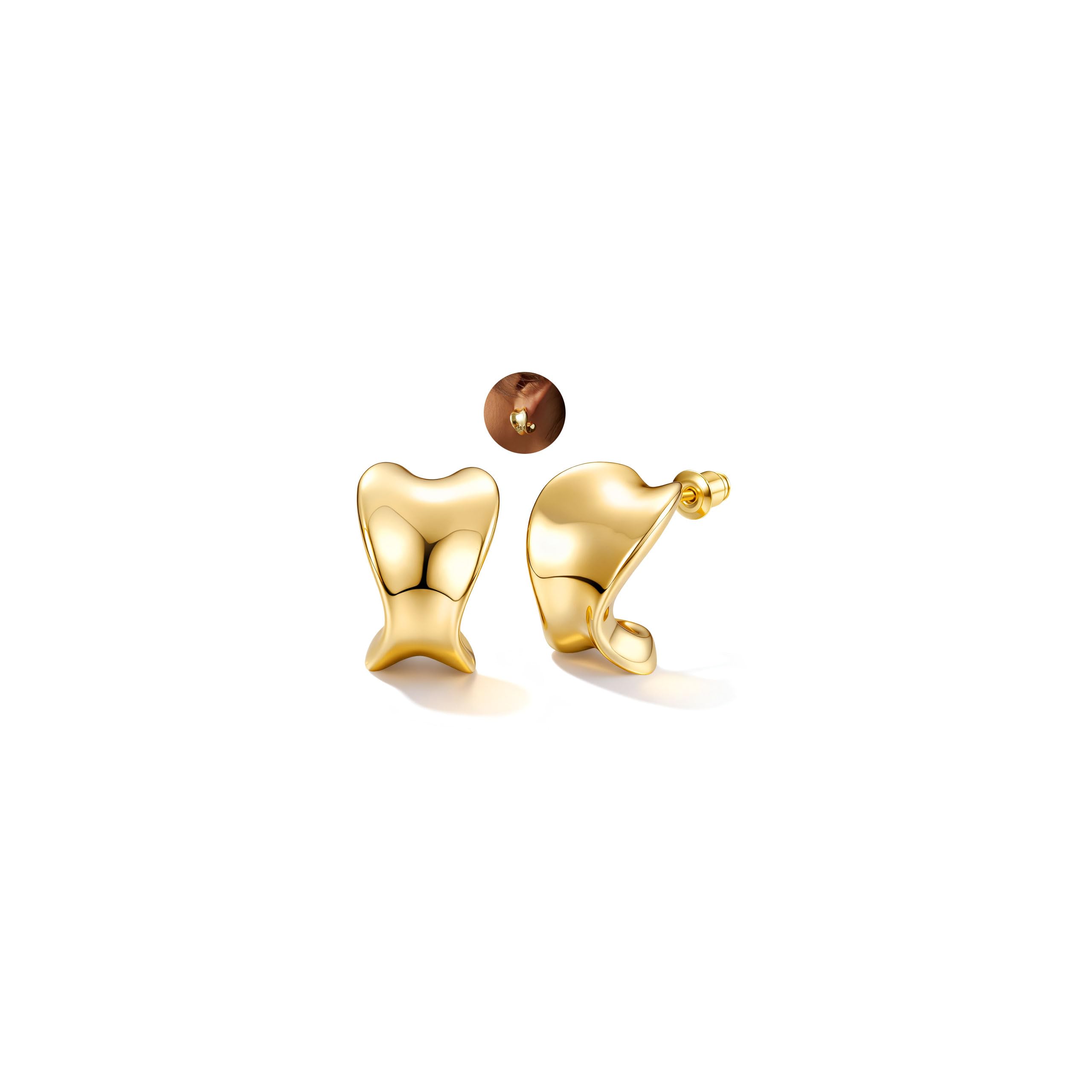 LOLIAS Chunky Ohrringe Silber 925 Creolen Hypoallergen Ohringe Hängend Creolen Tropfen Statement Ohrringe Damen Groß Wasserfest Earrings for Women Geschenke Schmuck (Gold/Silber/Rosegold)